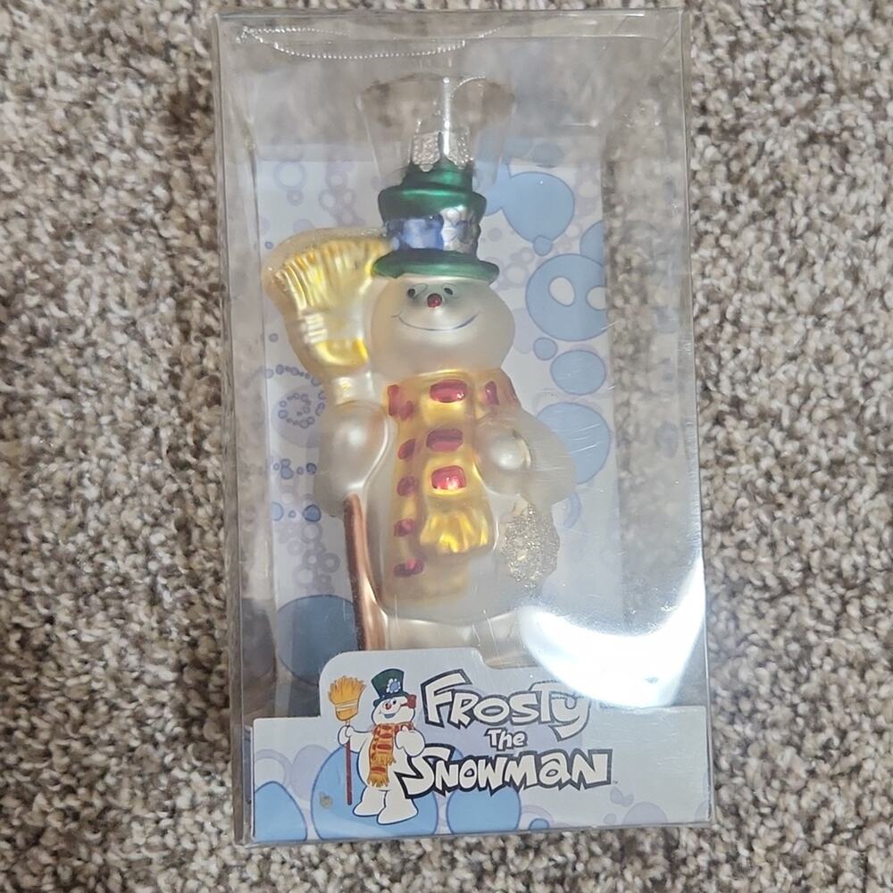 Brass key blown glass ornament frosty the snow man vintage in box